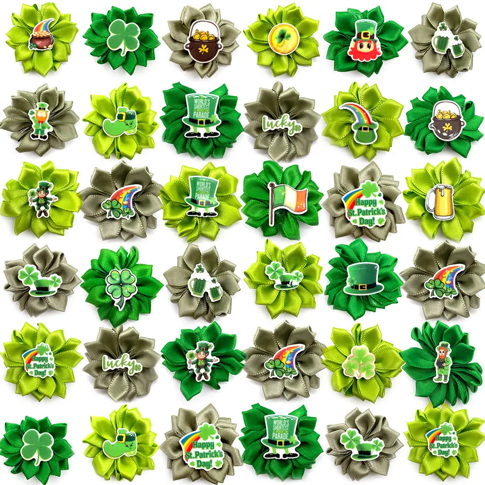 10/20/30pcs ST Patrick's Day Small Dog Hair Bows Rubber Bands Yorkshire Dog Hair Accessories Grooming Bows for Pet Product