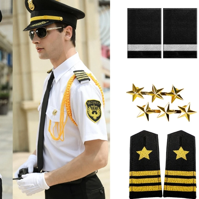 Captain Epaulettes Stripes Shoulder Accessory for Uniforms Drama Play Shoulder Board Jewelry shoulder ornaments
