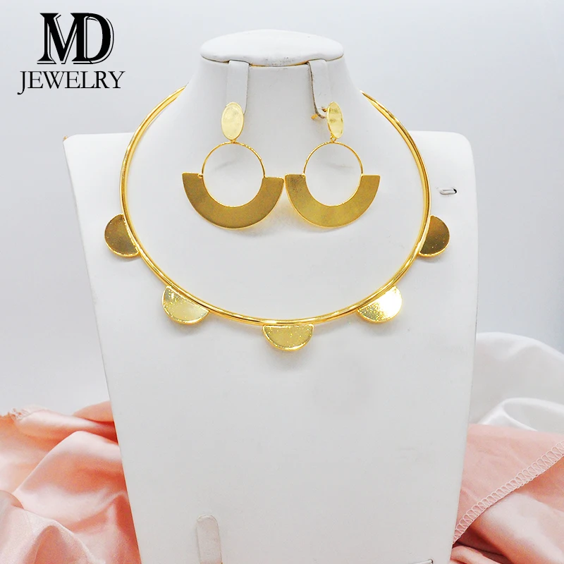

African Jewelry Sets Fashion Dubai Wedding Earrings Necklace For Bridal Design Gold Plated Nigerian Accessory Fashion Classic
