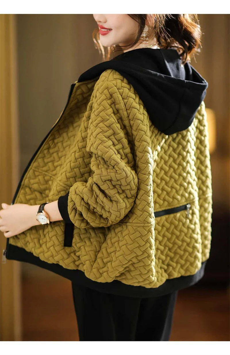 S08503b283d804f10aa0efb9177885fddn Hooded Casual Coat Women's High End Mother's Jacket Autumn And Winter New Korean Patchwork Outwear With Short Zipper Basic Coat Mallzona