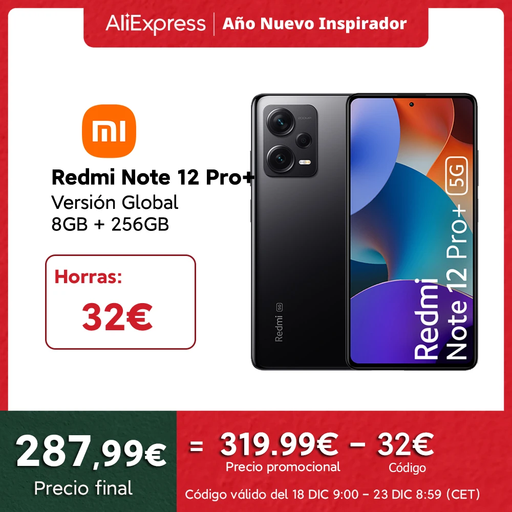Xiaomi Redmi Note 12 Pro+ 5G Smartphone 8+256GB, MediaTek Dimensity 1080, Pantalla AMOLED de 6,67″ y 120 Hz, Cámara triple de 200 MP, Carga turbo de 120 W (Versión Global 3 Años de Garantía)