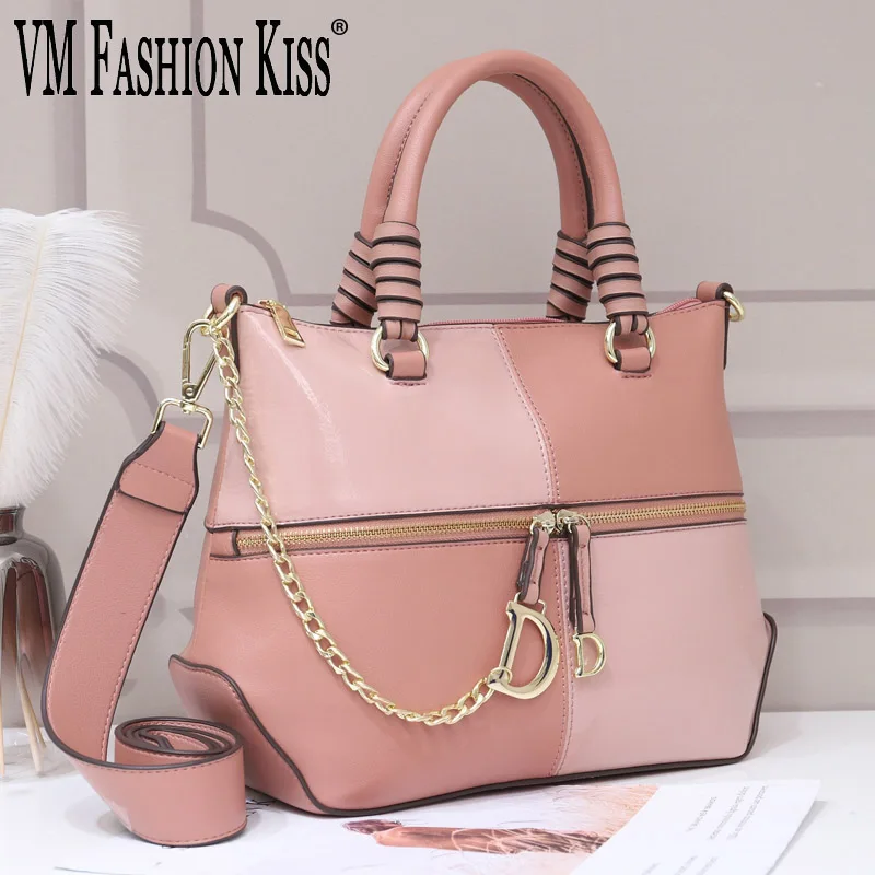 

VM FASHION KISS Split Leather Patchwork bags for women Ladies Bags 2023 new in handbag Contrast Color Luxury Shoulder Bag