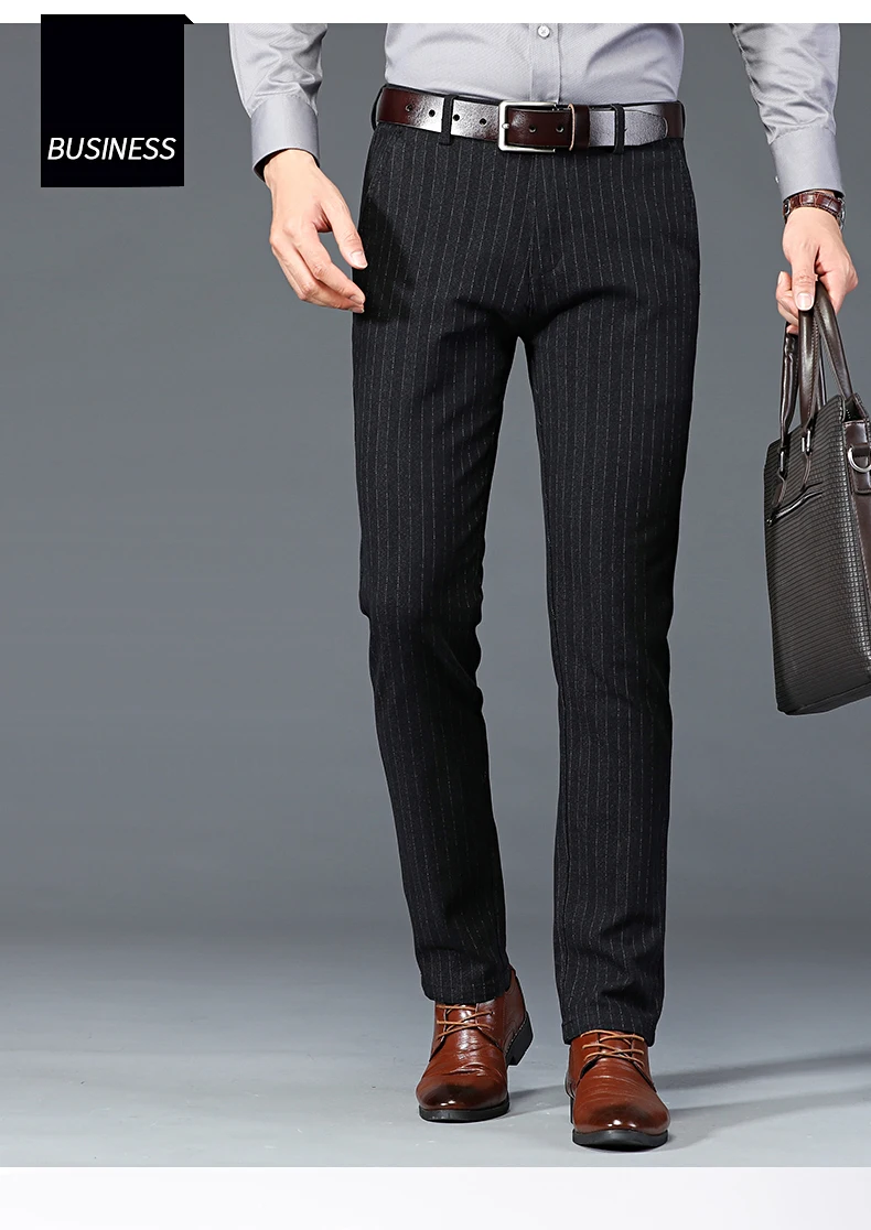 2022 Men's Autumn Winter Business Long Stripe Suit Pants Male Elastic Straight Fashion Casual Formal Trousers Plus Size 30-40