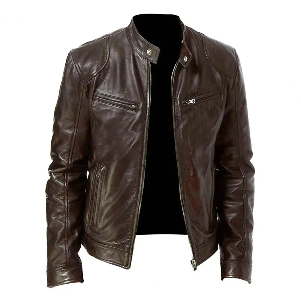 Winter Mens Fashion Leather Jacket Slim Fit Stand Collar PU Jacket Male Anti-wind Motorcycle Lapel Diagonal Zipper Jackets motorcycle jacket,leather jacket,motorcycle clothing
