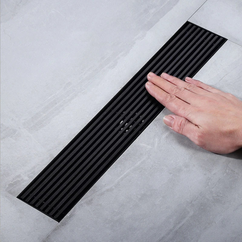 

Matte Black Floor Drain 304 Stainless Steel Stripe Rectangle Bathroom Shower Long Linear Drainage Side Floor Drains for Hotel