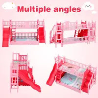 Lit superposé miniature rose 1:12 pour maison de poupée avec toboggan, accessoire de maison de poupée DIY, mini mobilier de chambre, cadeau d'anniversaire pour filles 3