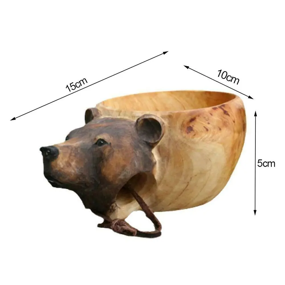 1PC Animal Shape Hand Carved Cup Wooden Mug Camping Coffee Cup Gear
