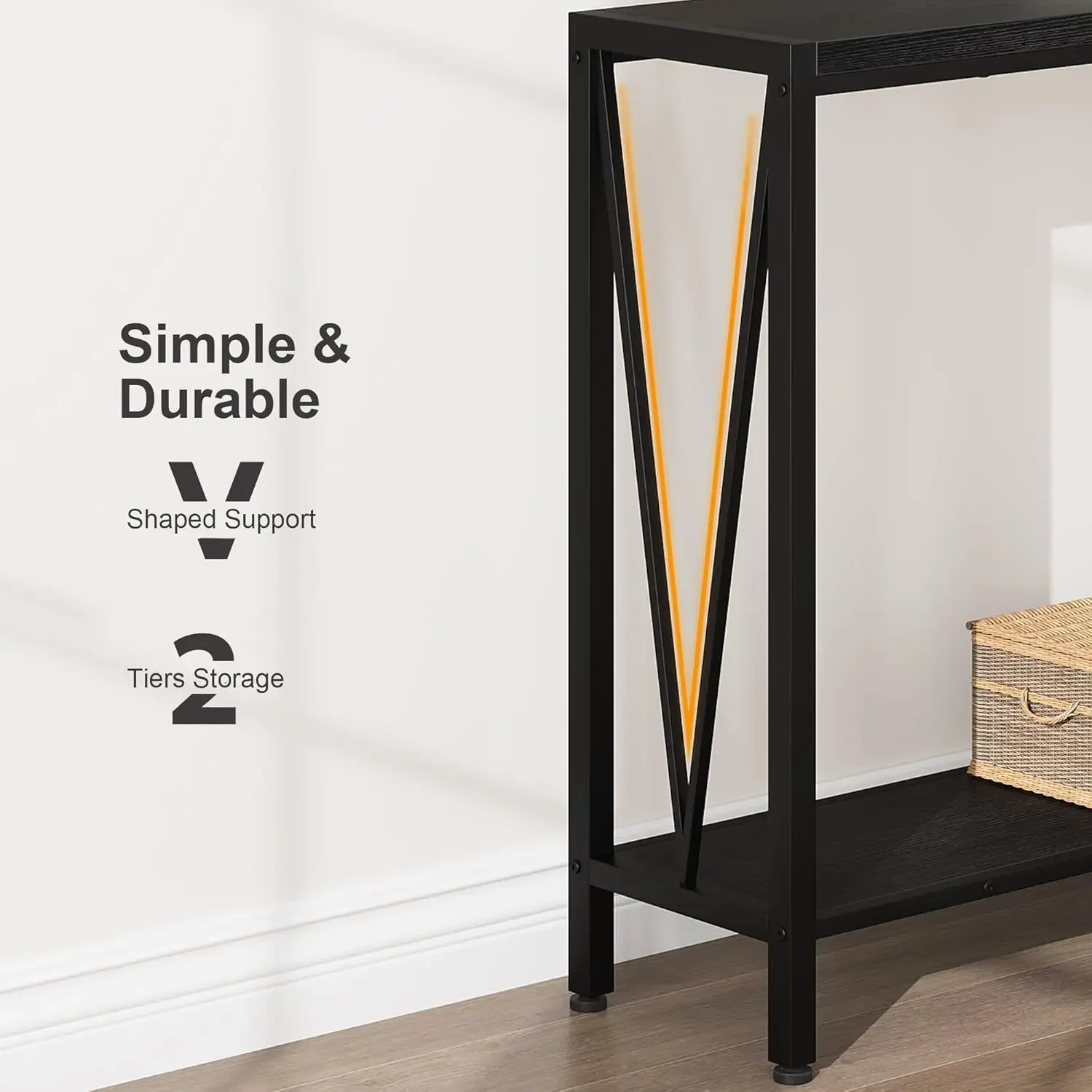 Console Table, 2-Tier Entryway Table with Storage, 43" Narrow Sofa Table with V Design, Industrial Console Table for Entryway