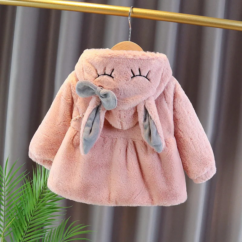 2Pcs/Set Winter New Girl's Little Rabbit Butterfly Knot Sweater Cute Cartoon Coat For Baby Girls Comes With A Little Rabbit Bag