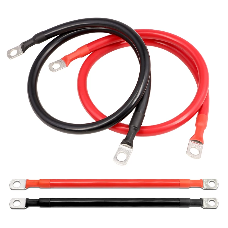 Durable Copper Battery Inverter Cable Set with Terminals - Stranded RV Cable for Solar Power Connection (Multiple Length Options)