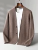 CHICUU Autumn Winter Men Cashmere Sweater Coat Basic V-neck Cardigan 100% Merino Wool Knitwear Smart Casual Jacket Korean Tops 2