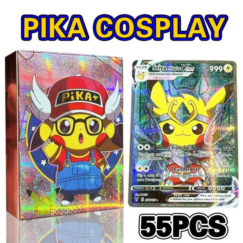 

55Pcs/Set DIY Pokemon Pikachu Cosplay Luffy Tanjirou Goku Seiya English flash Cards Hobbies Collectibles Gift Toys for kids