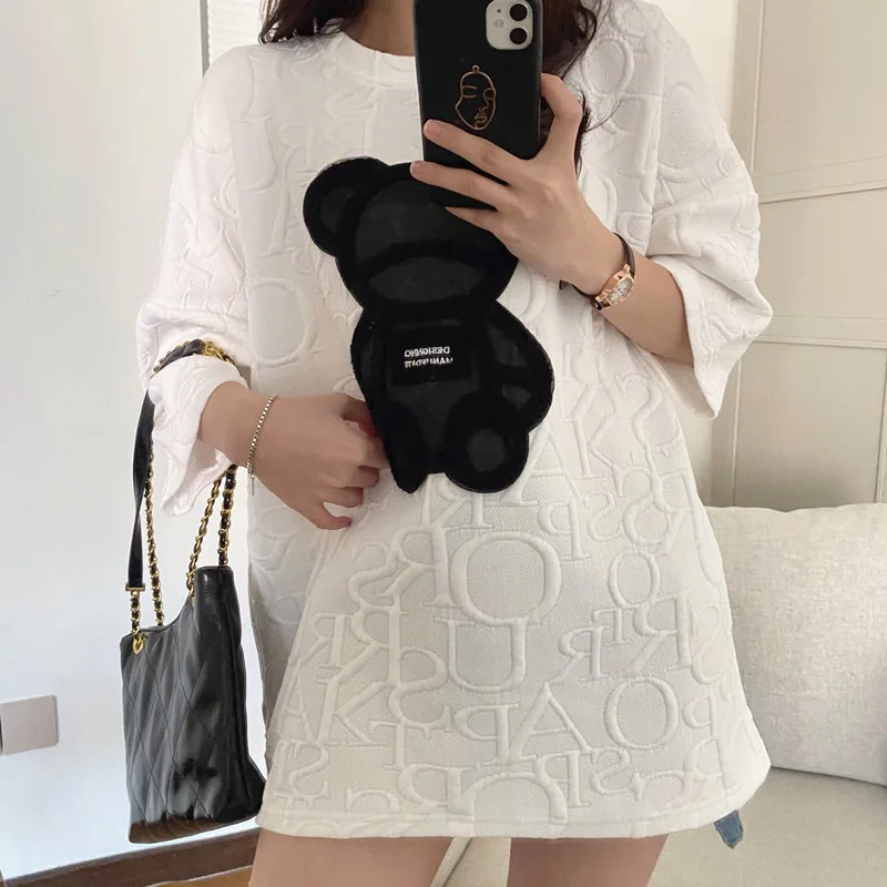 Korean fashion women's bear embroidery short-sleeved T-shirt