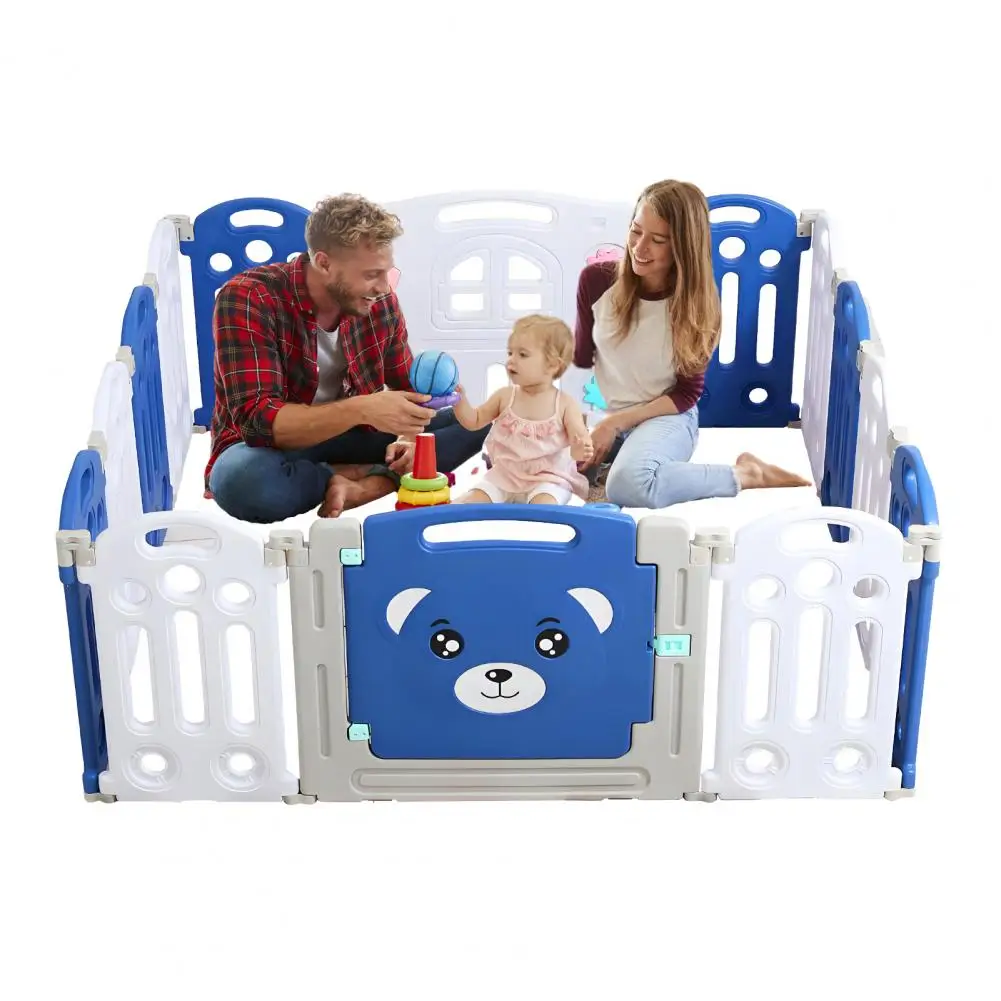 Baby Playpen, Foldable Baby Playpen, Indoor Crawling Grille for Babies and Toddlers, Bear Pattern, 14 Panels 3
