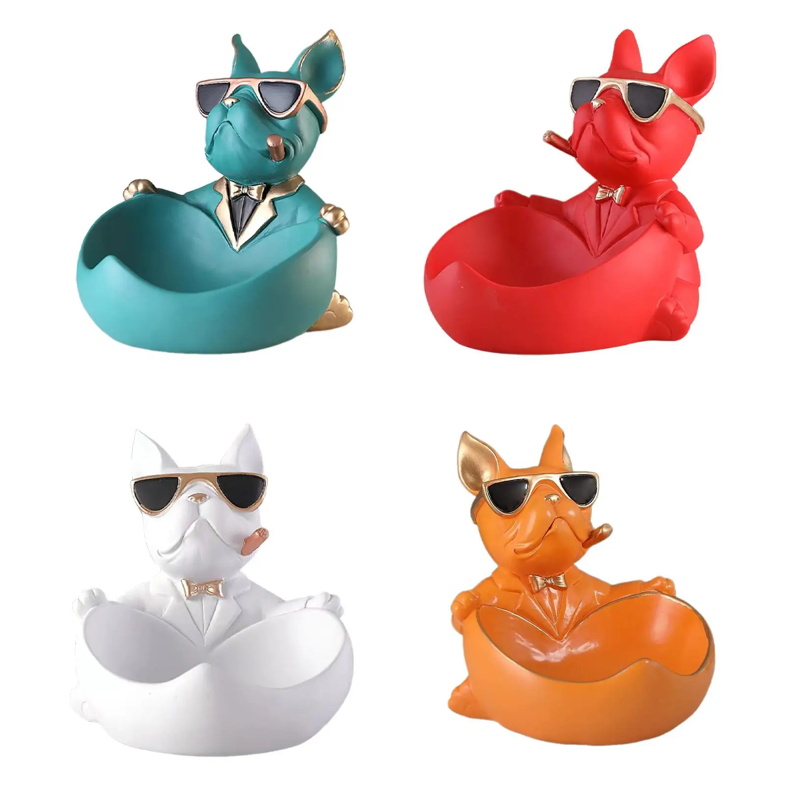 

Dog Statue with Storage Tray Resin Dog Sculpture for Living Room Desktop