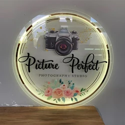 Custom Acrylic Business Sign LED Round Business Neon Lights Logo Sign Plaque Neon Circle Name 3D Company Shop Wall Art
