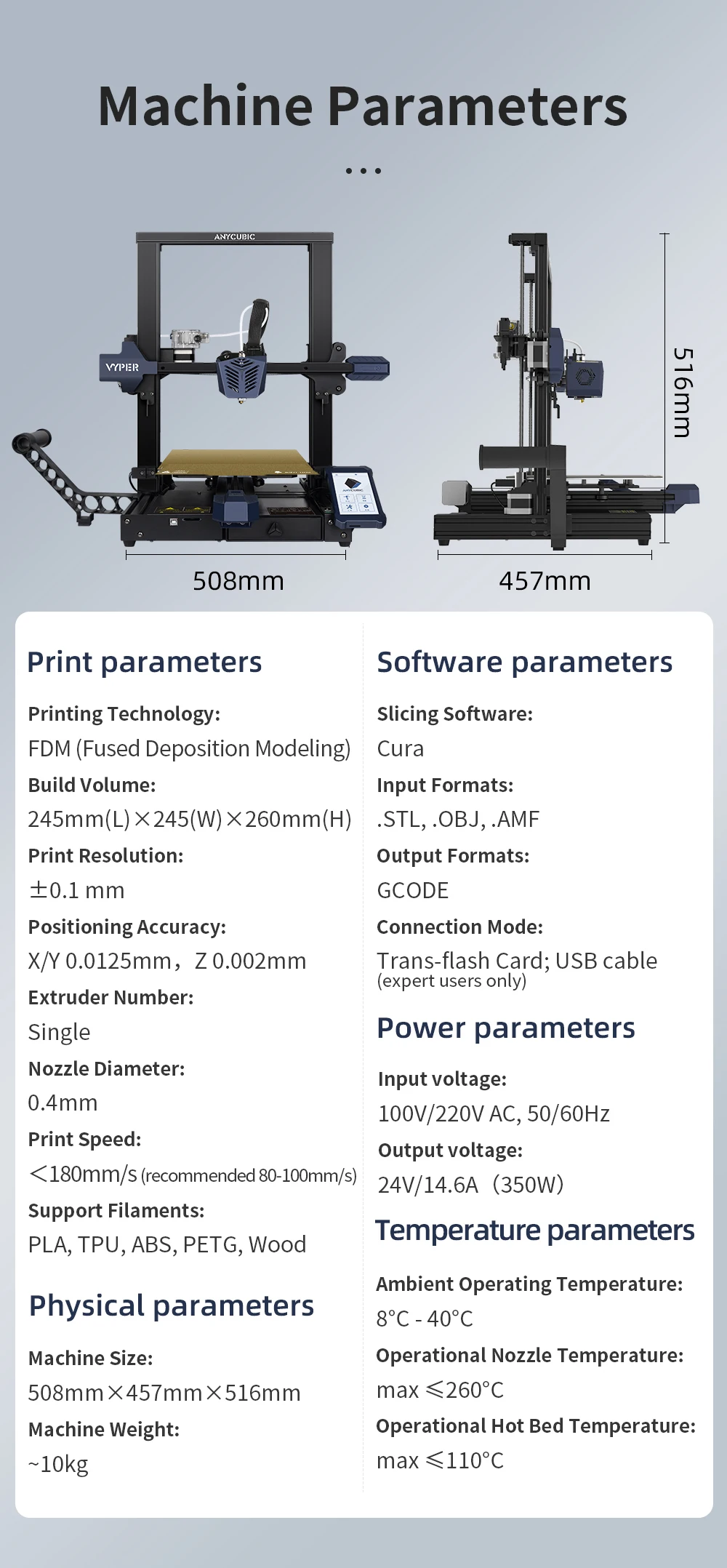 large 3d printer ANYCUBIC VYPER FDM 3D Printer Brand-new Core Auto Leveling Big Print Size 245*245*260mm 4.3 inch Touch Screen with New UI industrial 3d printer