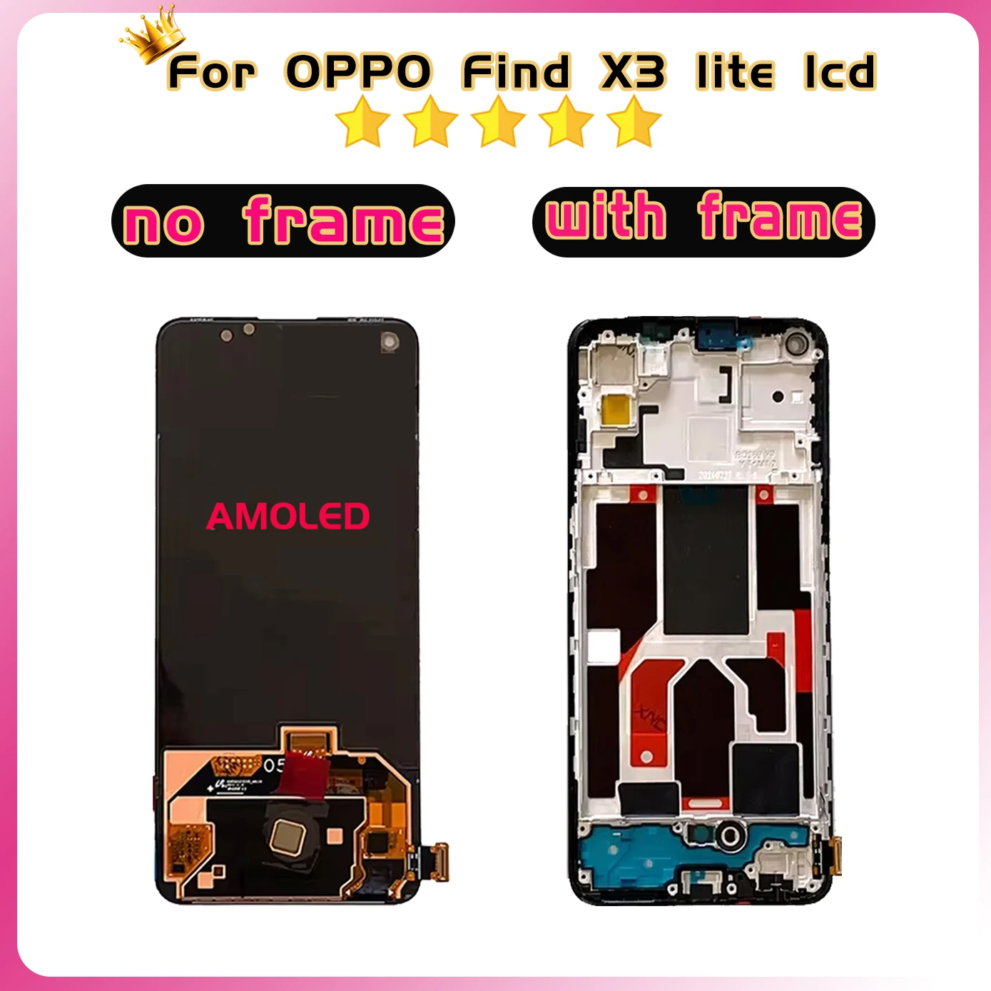 6.43" AMOLED For Oppo Find X3 Lite LCD CPH2145 Display Screen Touch Panel Digitizer For Find X3Lite Display Frame Replacement