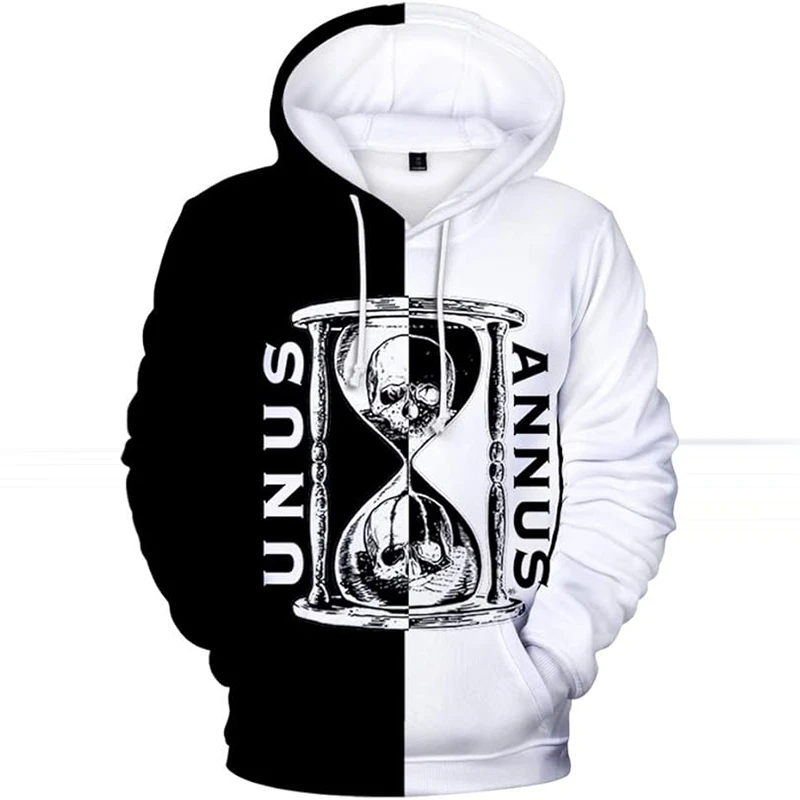 

Harajuku Fashion Hoodies For Men Black And Whiter Street y2k Hoodie 3d Hourglass Print Boys Kids Hooded Sweatshirts Long Sleeve
