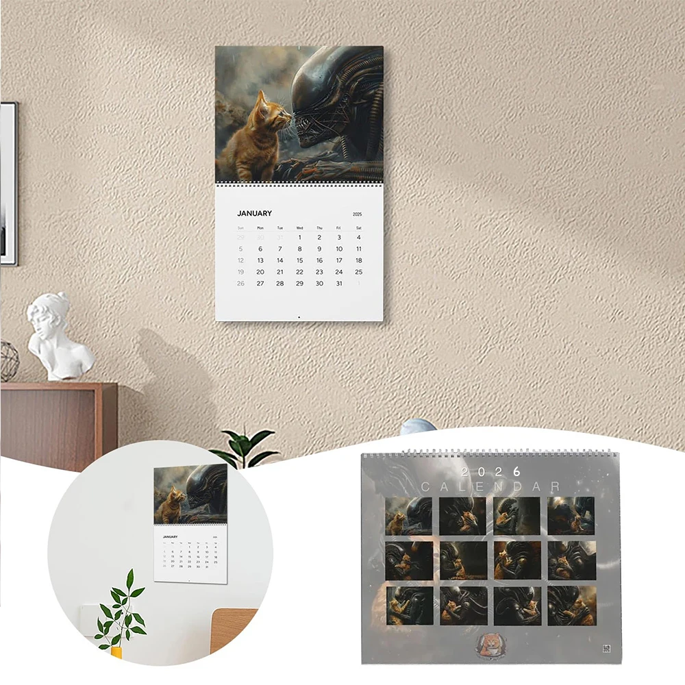 2026 New Alien Cat Calendar Creative Design Calendar Home Decor Schedule Time Tool Gift For Cat Lovers 12-Month Calendar