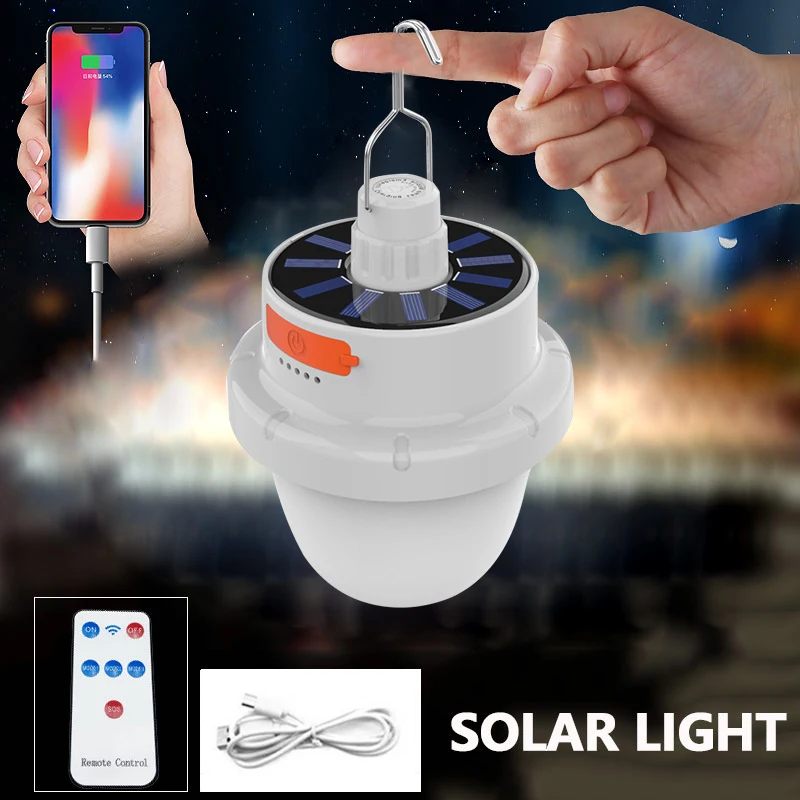 

Solar LED Tent Lamp USB Rechargeable Bulb Camping Light Portable Lanterns Hanging Night Light Outdoor Camping Emergency Lamp