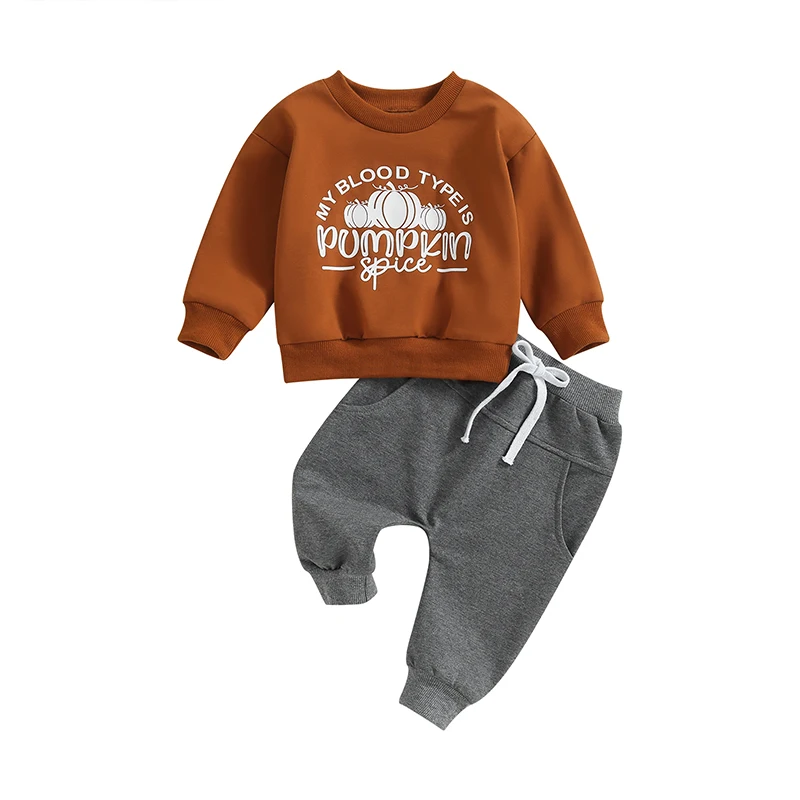

Bmnmsl Baby Boys Pants Set, Long Sleeve Crew Neck Letters Pumpkin Print Sweatshirt with Sweatpants Halloween Clothes