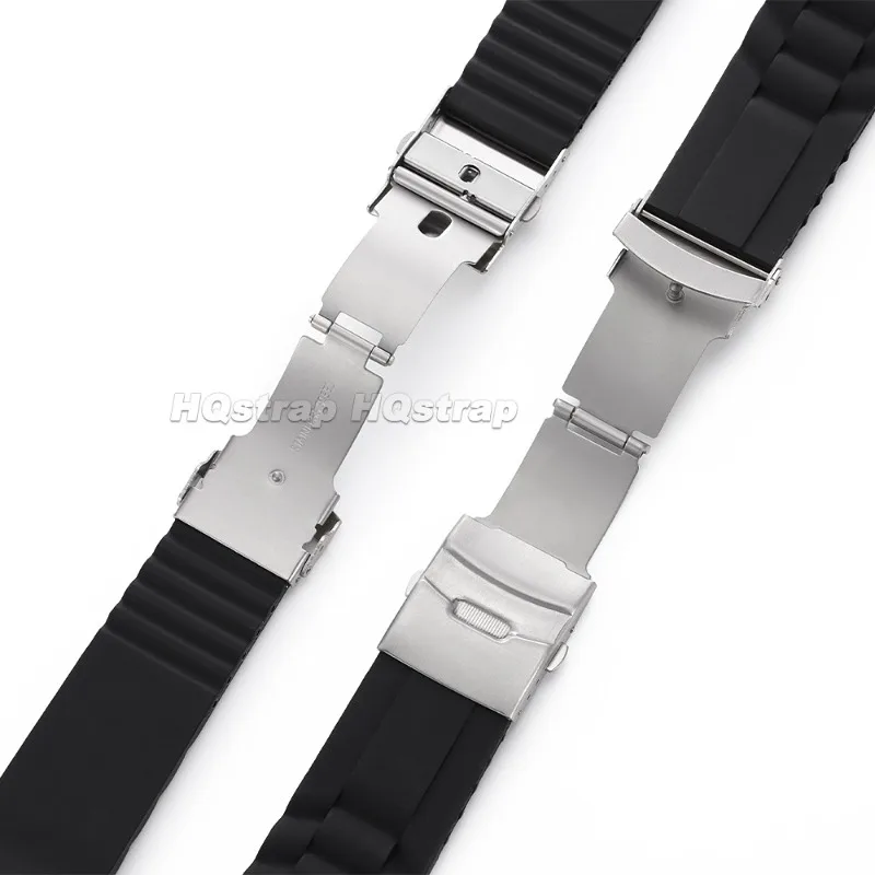 Sport Waterproof Silicone Watch Strap with Deployment Clasp - Curved End Design