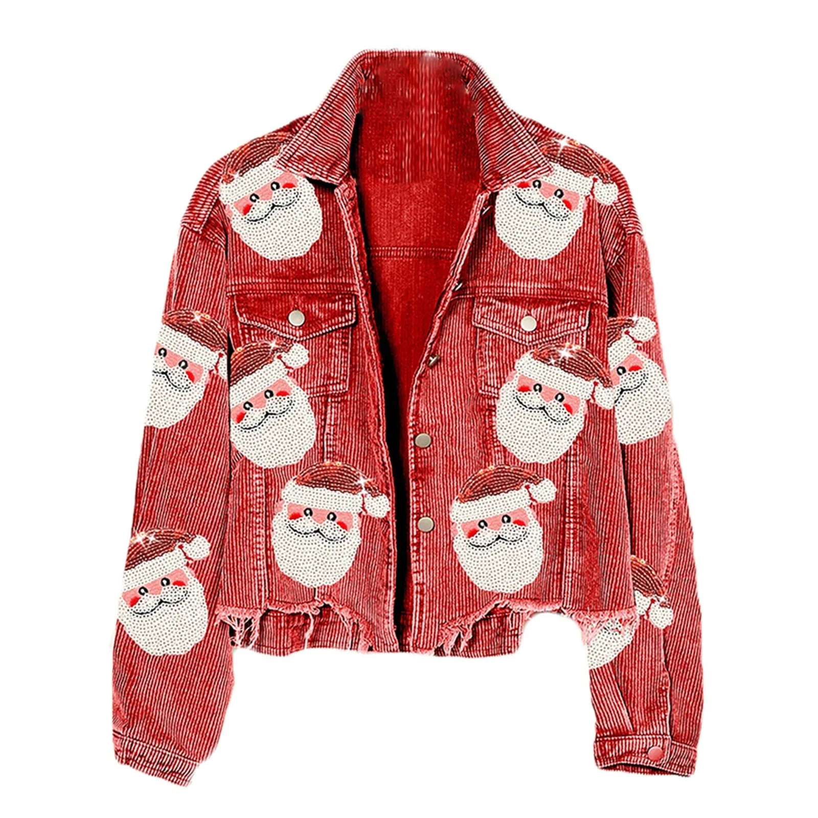 

Corduroy Santa Claus Sequined Jacket Black & Red Baseball Uniform Casual Autumn And Winter Outwear Coat