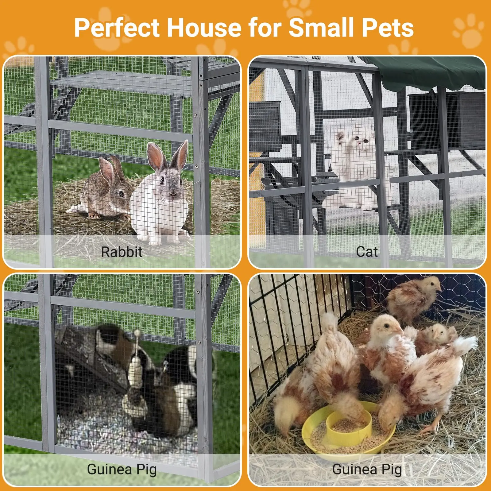 Large Cat Run Large Cat Enclosure Wooden Catio Indoor/Outdoor Kitty House with Bridges Walks Small Houses Roof Cover 110Inch
