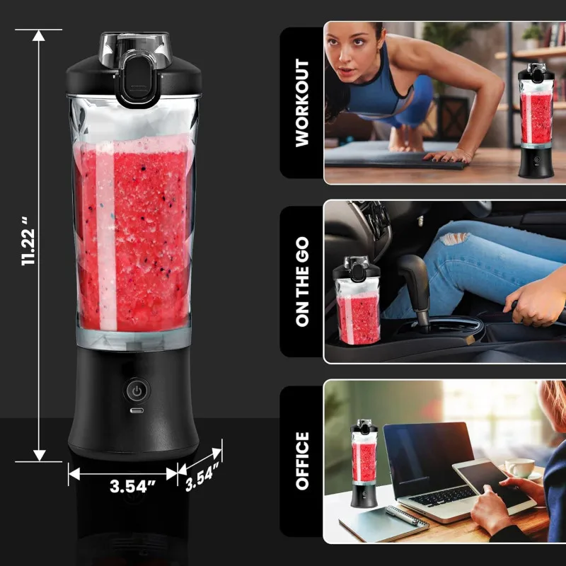 Portable Personal Blender for Smoothies and Shakes with 6 Blades Type-C USB Rechargeable Mini Blenders Leakproof Travel Lid 3