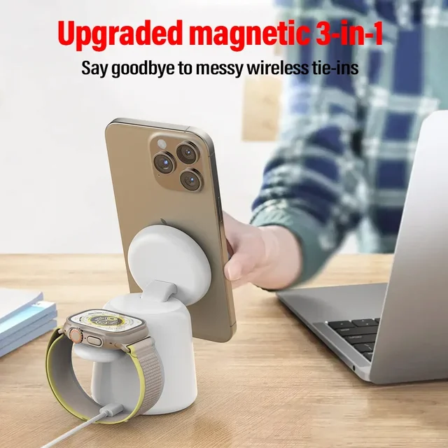 Support de chargeur magnétique sans fil pour iPhone, Magsafe, 15, 14, 13, 12 Pro Max, Airpods Pro, Apple Watch 9, 8, Station de charge rapide, 3 en 1 2