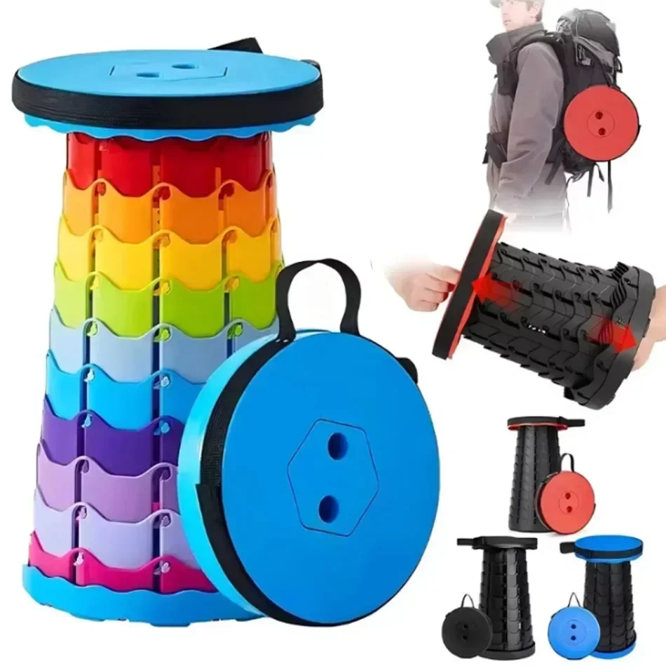 Folding Stool Heavy Duty Collapsible Telescoping Stool with Load Capacity 400lbs, Portable Retractable for Camping Fishing