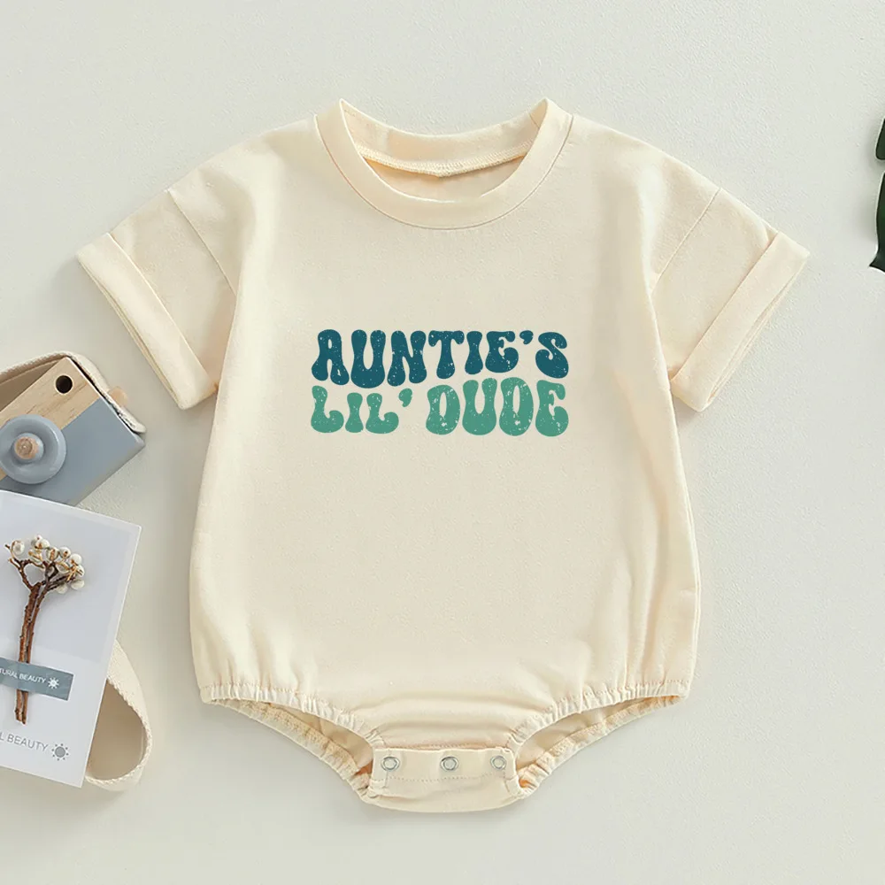 Auntie's Little Bestie Bubble Romper Newborn Baby Girl Boy Clothes Summer Short Sleeve Crewneck Cute Bodysuit Top Outfit 4