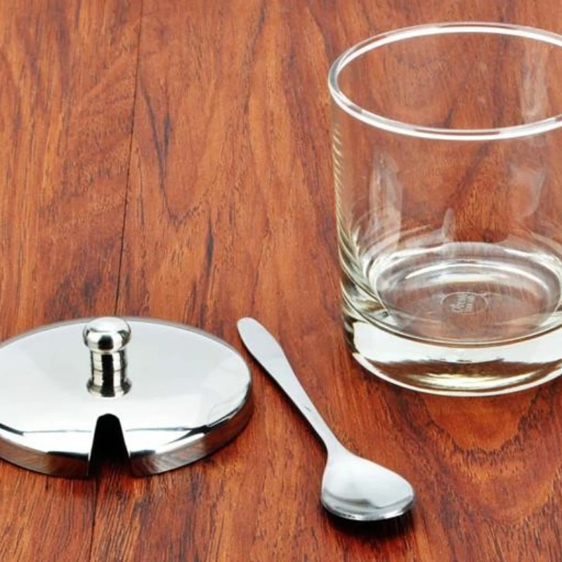 Kitchen Sugar Pots Transparent Stainless Steel Glass Spice Pepper Salt Shakers Storage Bottle With Spoon sugar bowl