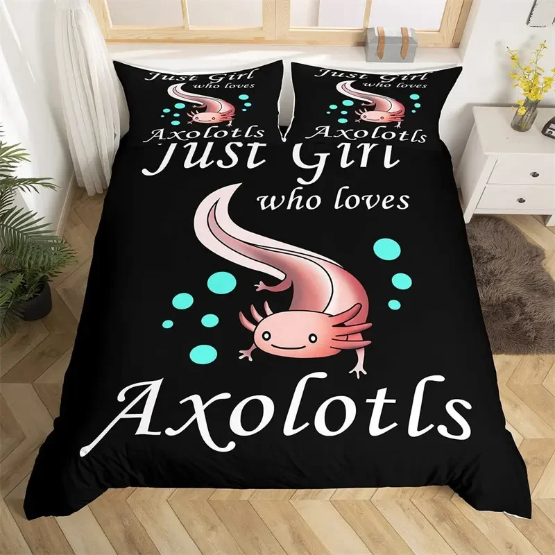 Loussiesd Set Biancheria Letto Per Bambini Axolotl 135x200 – Copripiumino Con Simpatica Salamandra – Microfibra Morbida – Regalo Per Cameretta
