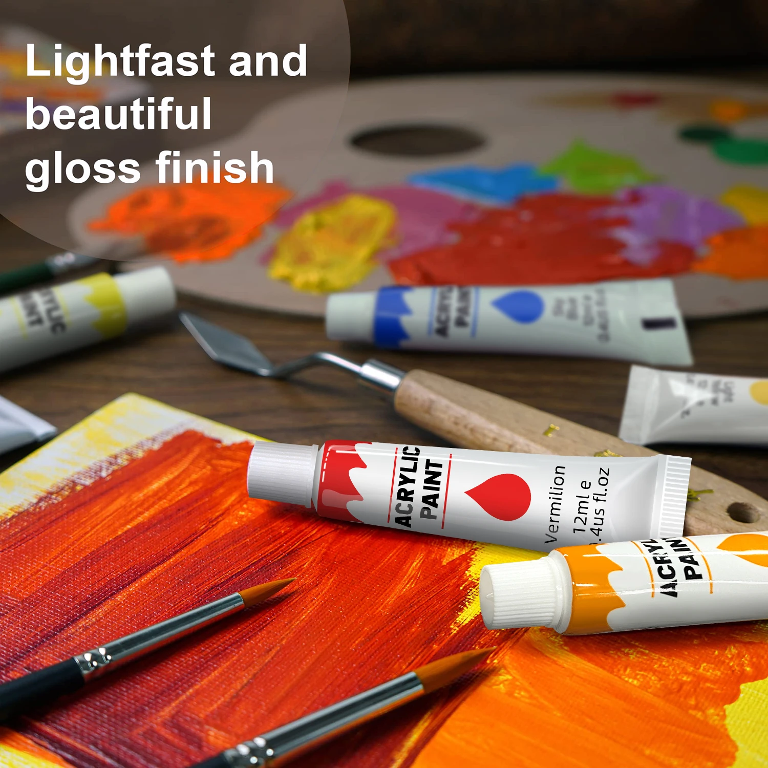 Acrylic Paint Set 12/24 Pack of 12mL Paints,Non-Toxic Craft Paint for Canvas,Wood,Fabric,Leather,Cardboard,Paper,MDF and Crafts 5