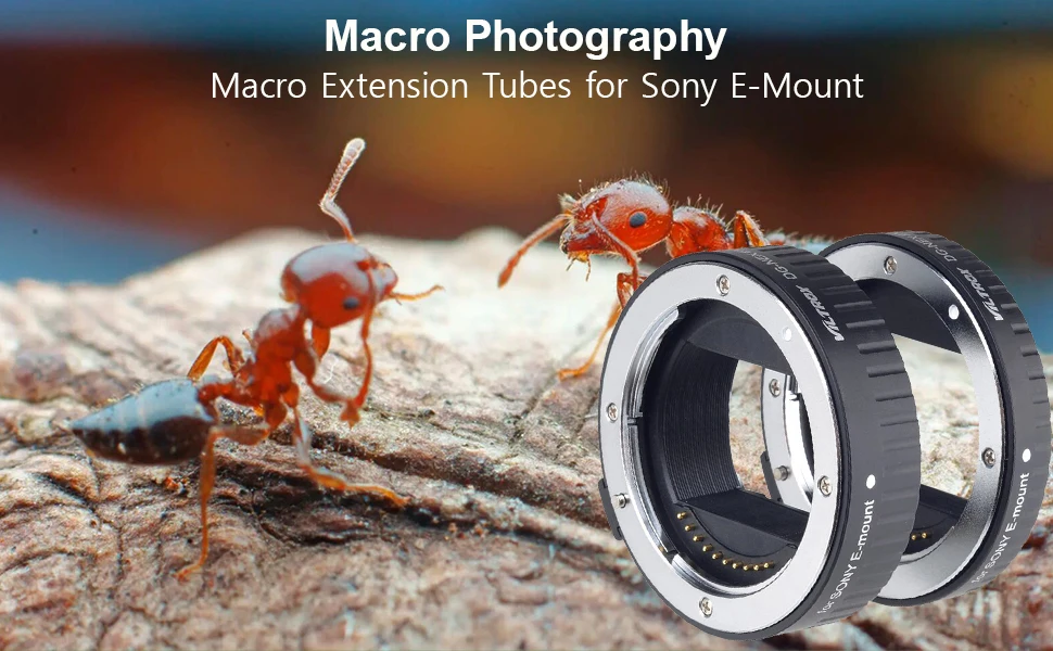 Viltrox DG-NEX Metallhalterung Autofokus AF Makro Extension Tube Ring Set für Sony E Mount spiegellose Kamera A9 A7RIII A7RII A7III – Detail 1