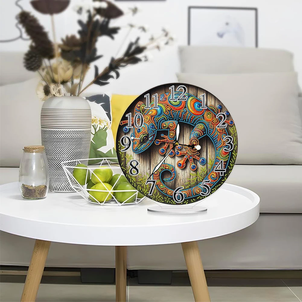 Lizard 2D Flat Acrylic DIY Diamond Painting Clock Kit 5D Diamond Art Clock