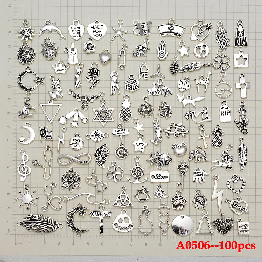 Silver Charms Charms For Earring Making 100pcs Random Styles Mixed