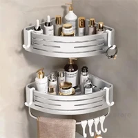 1-2PCS Shower Corner Shelf with Towel Bar Hook Space Aluminum Bathroom Shelf Without Drilling Shampoo Holder Bathroom Accessorie 1