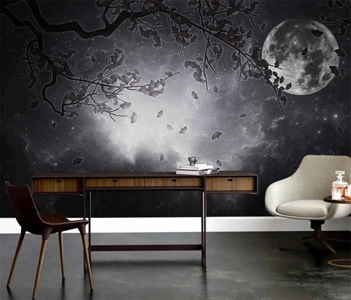 Papel de Parede 3d Personalizado para Sala Céu Estrelado Mural Mural Moderno Quarto Americano Mural tv Fundo Arte Lua Adesivos de Parede