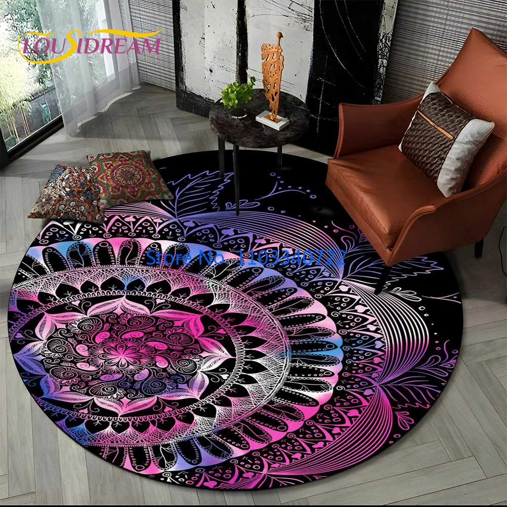 

3D Meditation Mandala Bohemia nature Spirit Rug Round Carpet 120cm Crawling Game Non-slip Play Floor Mat for Kids Room Decor