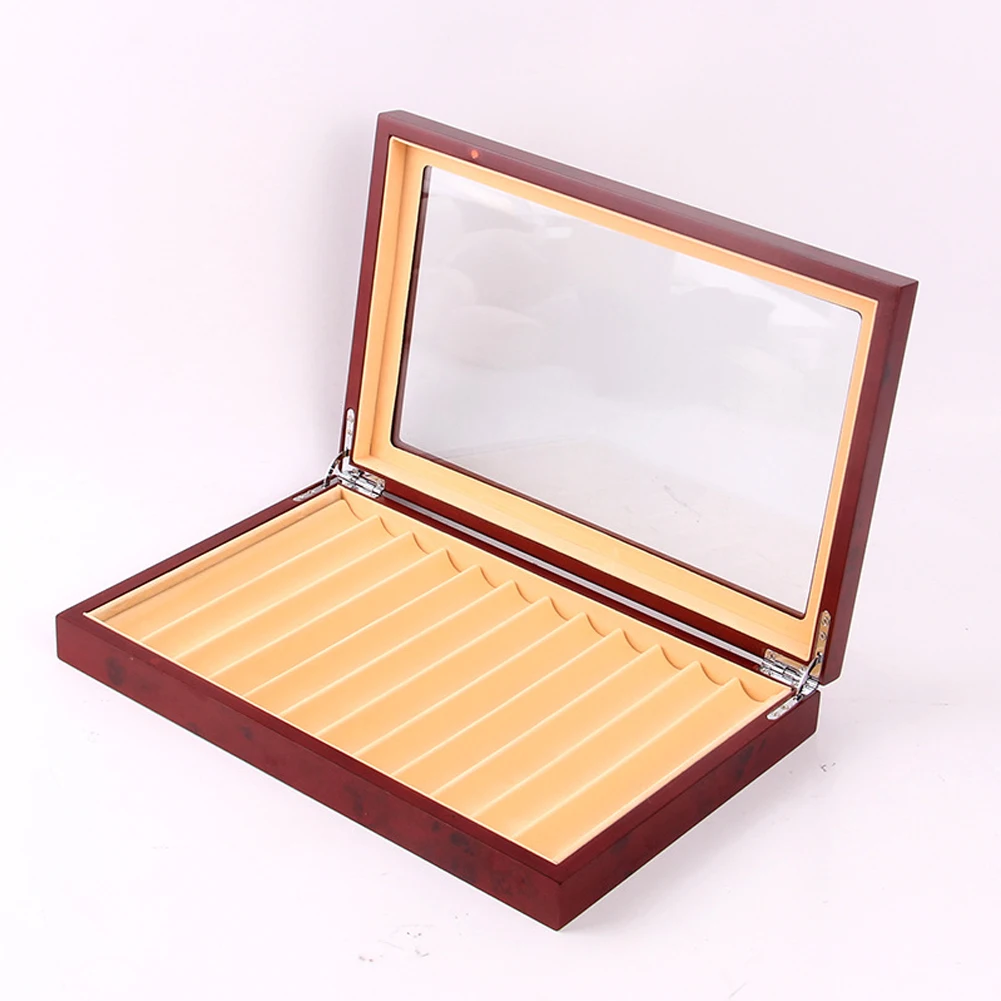 12 grid student glass cover rectangular wooden display box storage