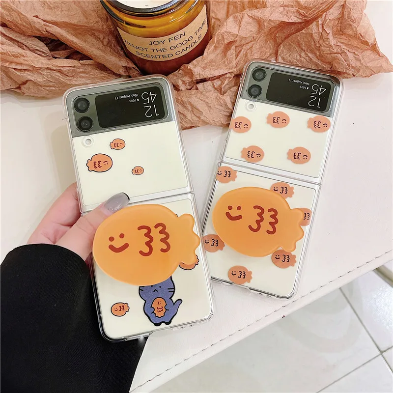 Custodie Per Telefoni Per Samsung Galaxy Z Flip 4 3 5G Cute Cartoon Stand Custodia Rigida Per Pc Trasparente Per Samsung Z Flip 2 1