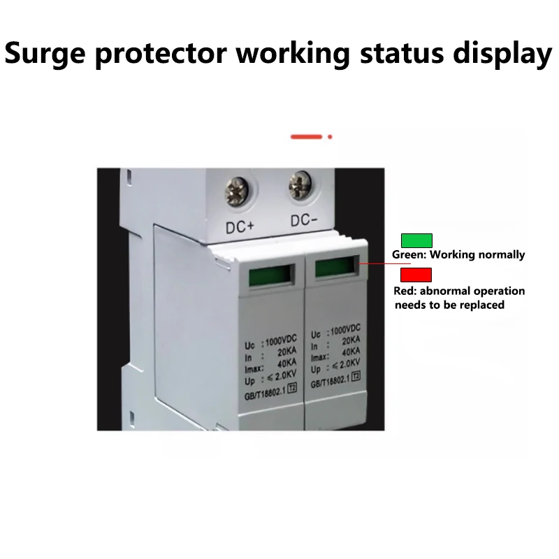 Power surge protector SPD lightning arrester low voltage household 2-pole surge voltage protection DC 500V 800V 1000V 40KA 60KA