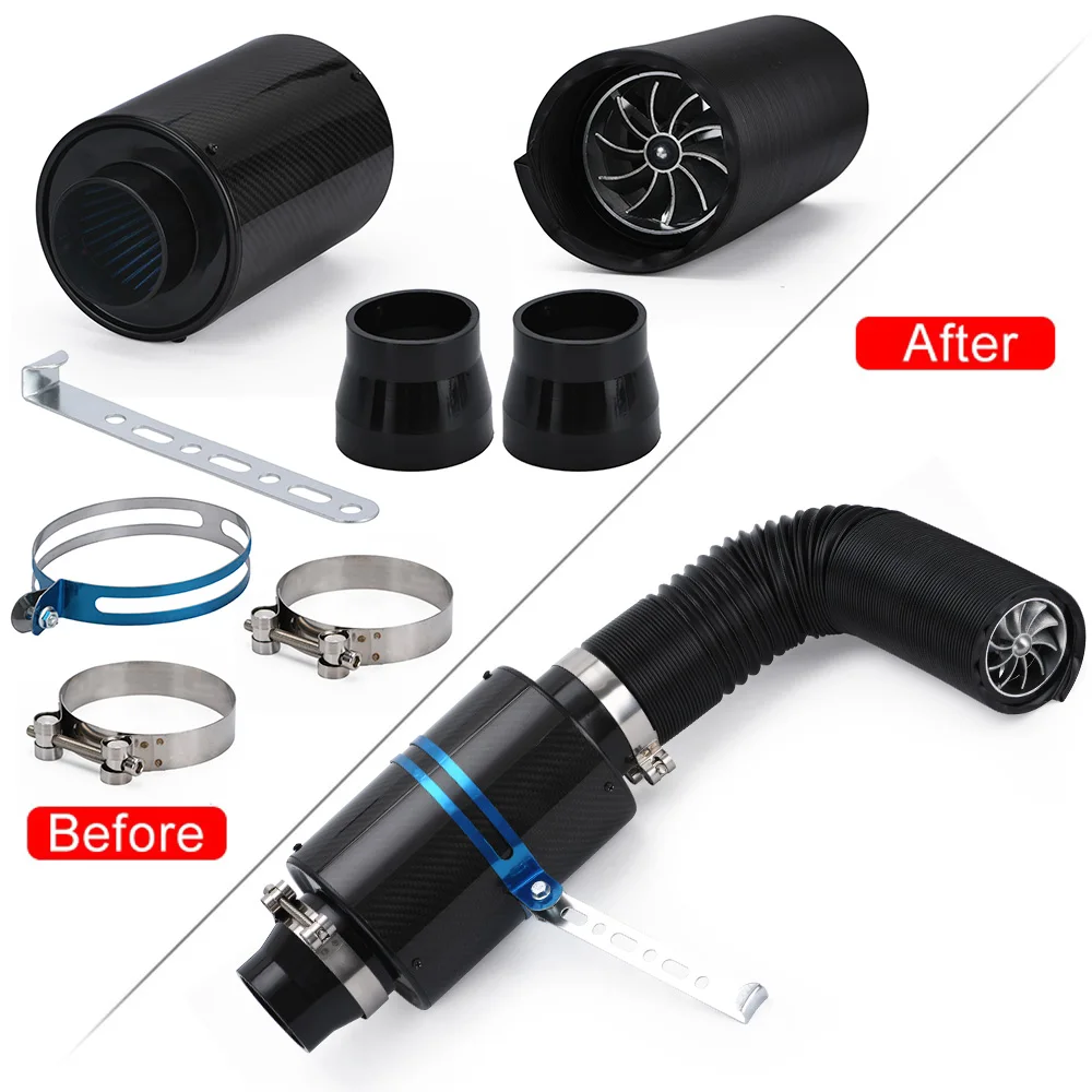 thumbnail image 2 of Universal Car Cold Air Intake System Kit - Includes Filter, Reducer, Flexible Hose (Black, ~80mm) 2 of 12