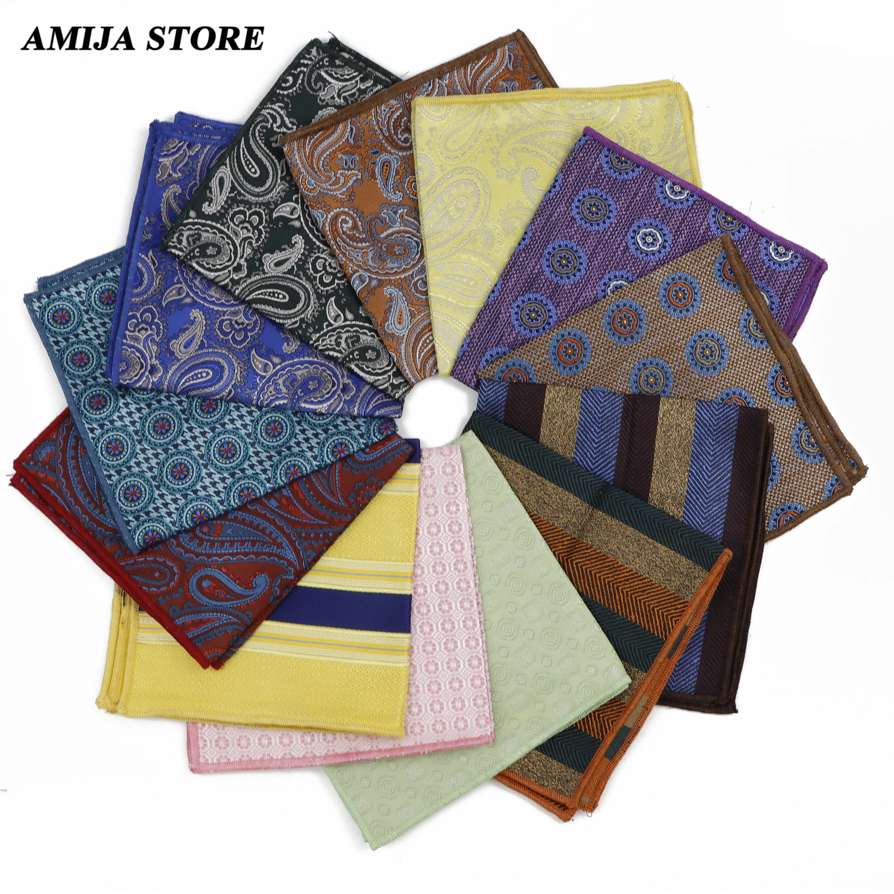 24cmMensPocketSquarePolyesterFloralStripedHandkerchiefCasual