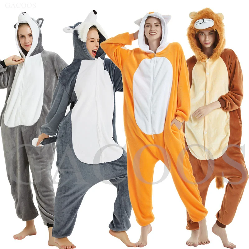 Animal Rabbit Lion Wolf Tiger Halloween Costumes Kigurumi Adult Onesies Kids Cosplay Clothes Women Men Anime One Piece Jumpsuit