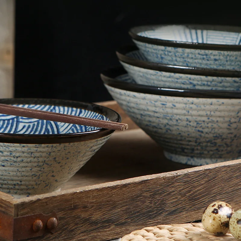 Japanese tableware ceramic household large noodle bowl rice bowl restaurant commercial rice hat retro single