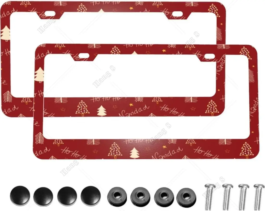 

Merry Christmas and Christmas Trees Aluminum License Plate Frames Cars Tags Frames Holders with 2 Pack 2 Holes Car Accessories